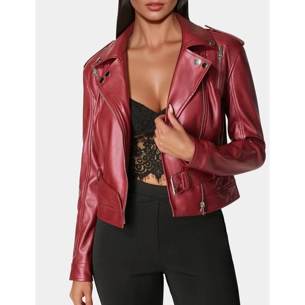 Bebe Vegan Leather Metallic Moto Jacket